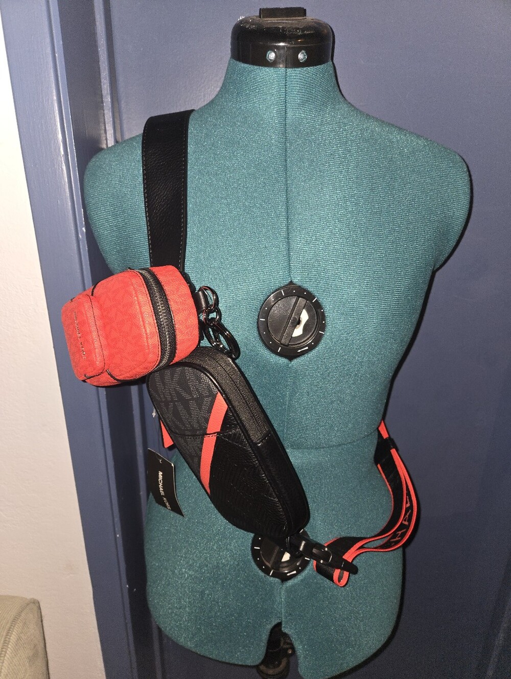 Michael Kors red & black crossbody bag